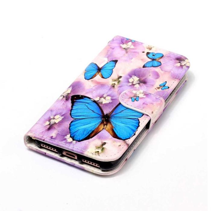 OEM - Plånboksfodral för Samsung Galaxy S26 Konstläder med rem - Lila Blomma Fjäril