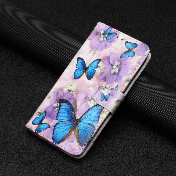 OEM - Plånboksfodral för Samsung Galaxy S26 Konstläder med rem - Lila Blomma Fjäril