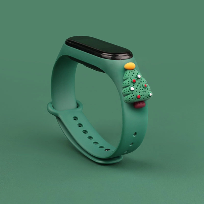 OEM - Xiaomi Mi Band 3/4 Silikon Strap Christmas Tree 2 - Mörkgrön