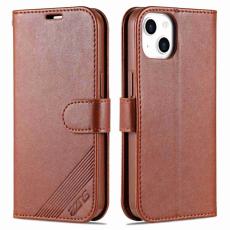 AZNS - AZNS iPhone 14 Plus Pl&aring;nboksfodral i Konstl&auml;der - St&ouml;tt&aring;lig - Brun