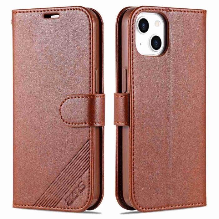 AZNS - AZNS iPhone 14 Plus Plånboksfodral i Konstläder - Stöttålig - Brun
