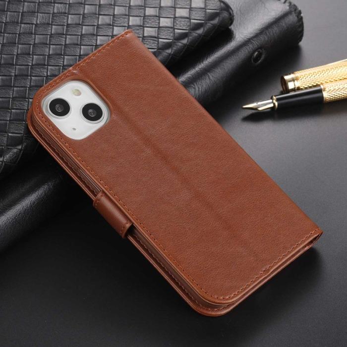 AZNS - AZNS iPhone 14 Plus Plånboksfodral i Konstläder - Stöttålig - Brun