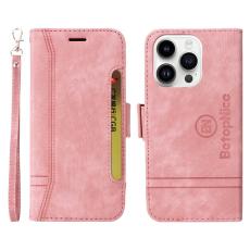 BETOPNICE - BETOPNICE 001 iPhone 15 Pro Pl&aring;nboksfodral Multifunktionellt Konstl&auml;der - Rosa