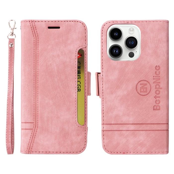 BETOPNICE - BETOPNICE 001 iPhone 15 Pro Plånboksfodral Multifunktionellt Konstläder - Rosa
