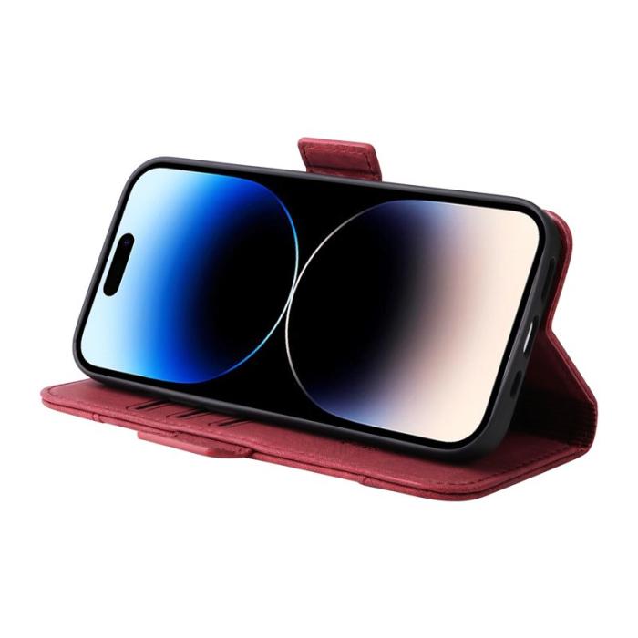 BETOPNICE - BETOPNICE 001 iPhone 15 Pro Plånboksfodral Multifunktionellt Konstläder - Röd