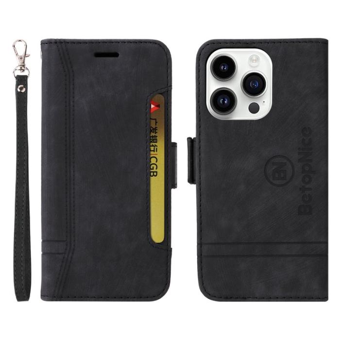 BETOPNICE - BETOPNICE 001 iPhone 15 Pro Plånboksfodral Multifunktionellt Konstläder - Svart