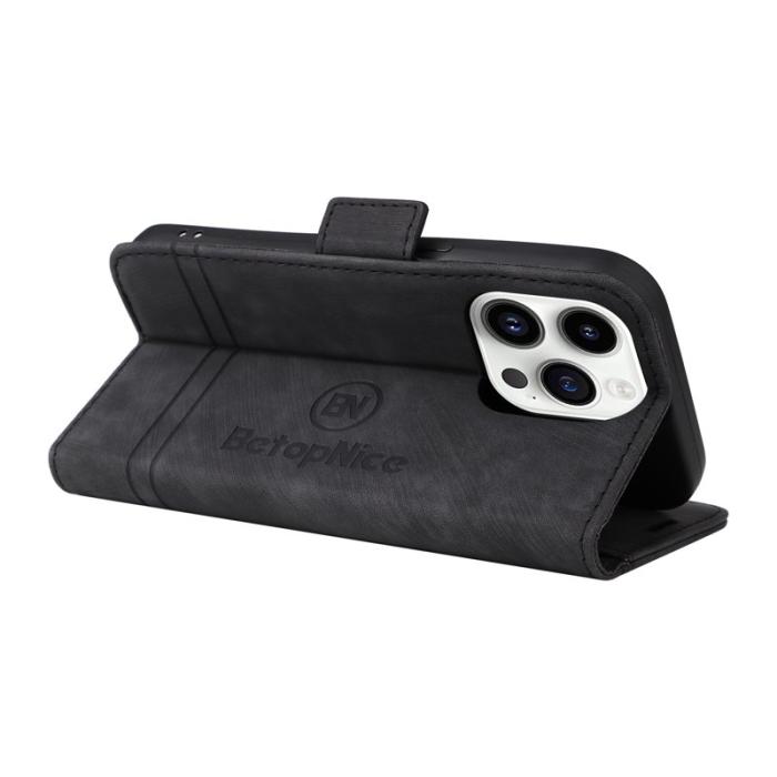 BETOPNICE - BETOPNICE 001 iPhone 15 Pro Plånboksfodral Multifunktionellt Konstläder - Svart