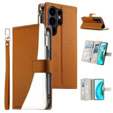 OEM - Samsung Galaxy S26 Ultra Pl&aring;nboksfodral Dragkedja Konstl&auml;der Flip - Brun