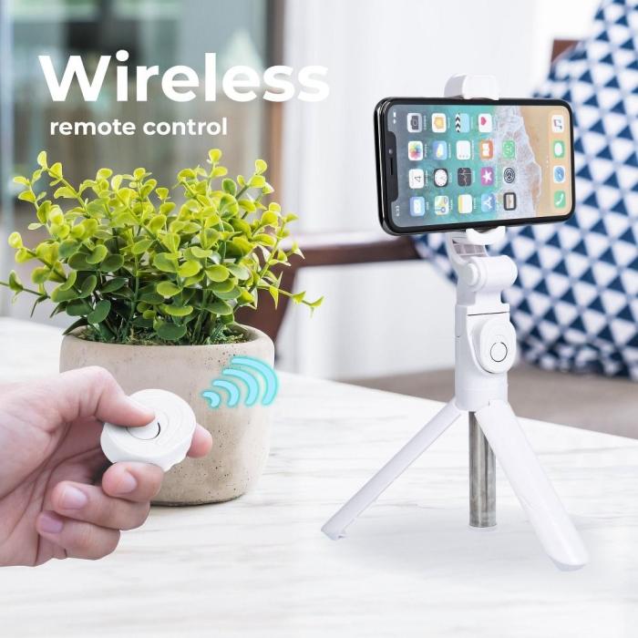 Forcell - Combo Bluetooth Selfiestick med Stativ och Fjärrkontroll - Vit