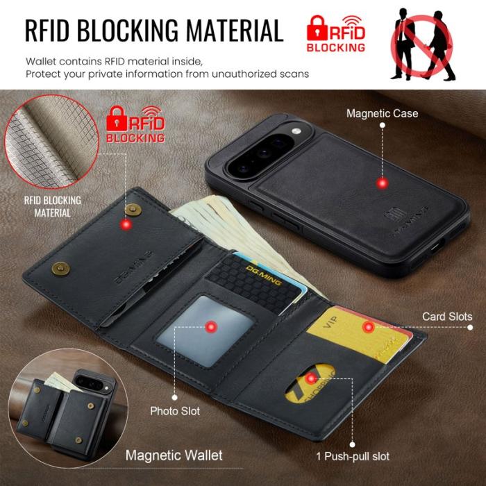 DG.MING - DG.MING M6 Series Konstläder Plånboksfodral för Google Pixel 10 Pro - Svart