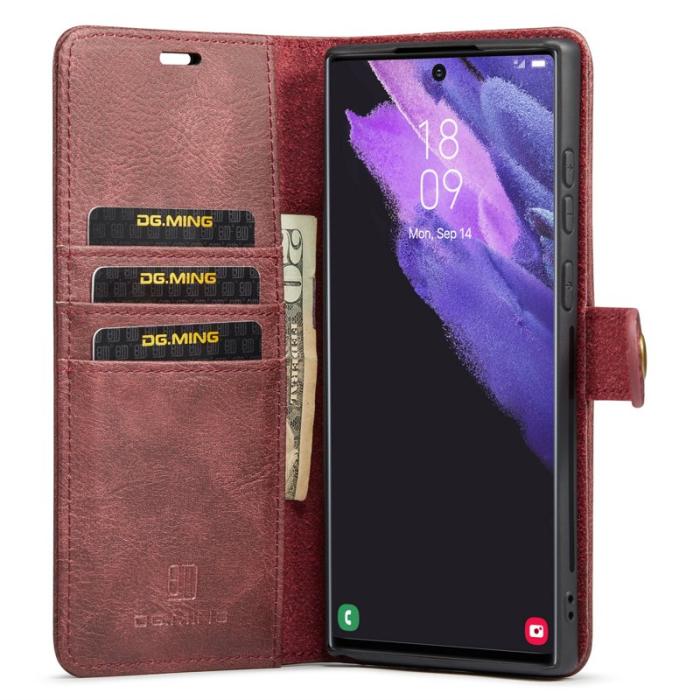 DG.MING - DG.MING Samsung Galaxy S24 Ultra Plånboksfodral Äkta Läder Detachable Röd