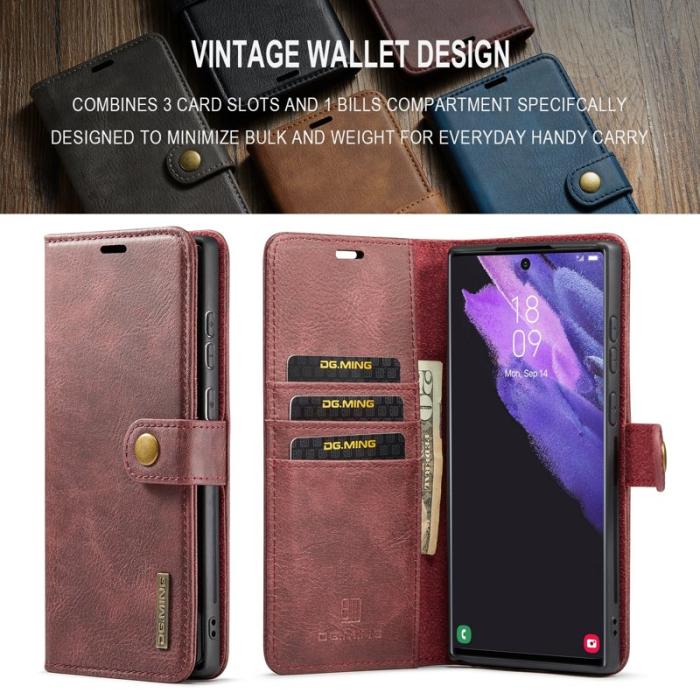 DG.MING - DG.MING Samsung Galaxy S24 Ultra Plånboksfodral Äkta Läder Detachable Röd
