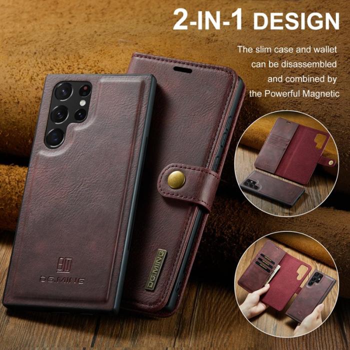 DG.MING - DG.MING Samsung Galaxy S24 Ultra Plånboksfodral Äkta Läder Detachable Röd