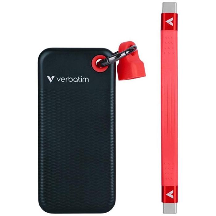 Verbatim - Verbatim Extern hårddisk Pocket SSD 256GB USB-C 3.2 Gen 2 - Svart/Röd