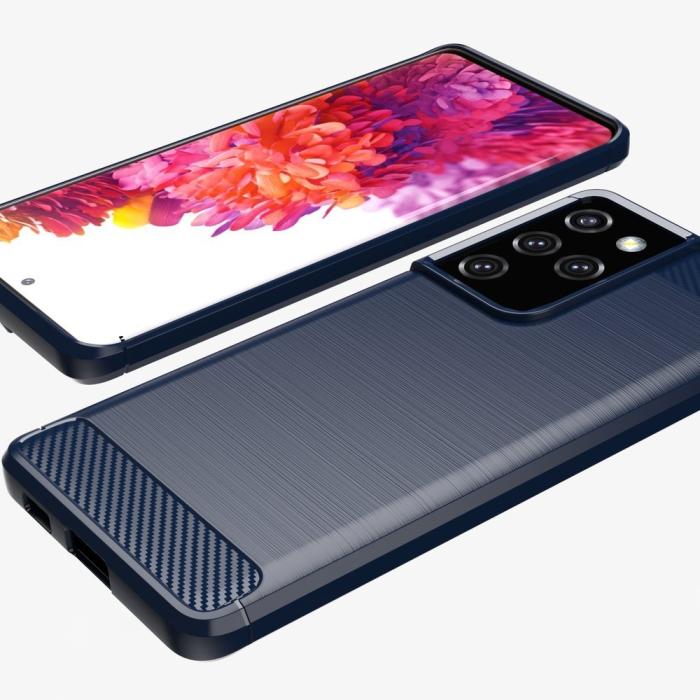 OEM - Carbon Flexible TPU skal till Samsung Galaxy S21 Ultra 5G - Blå
