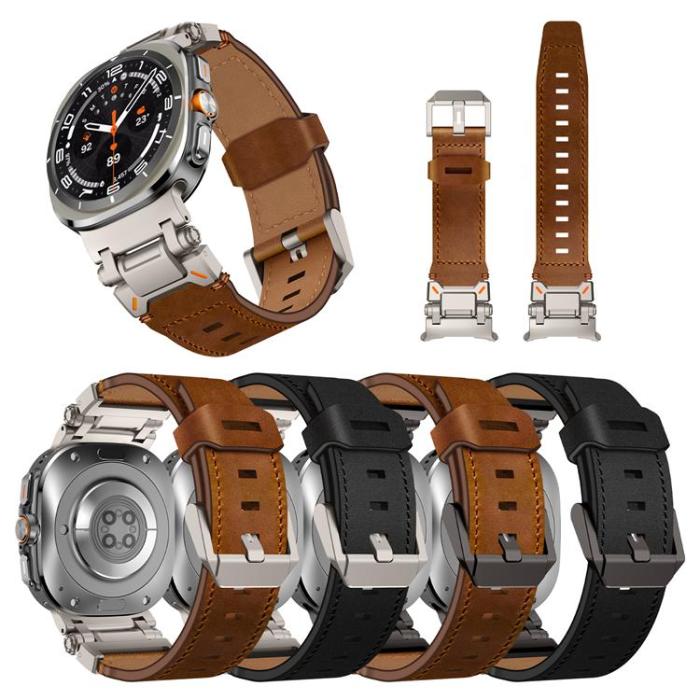 Boom of Sweden - Galaxy Watch Ultra (47mm) Armband Svart Äkta Läder - Brun