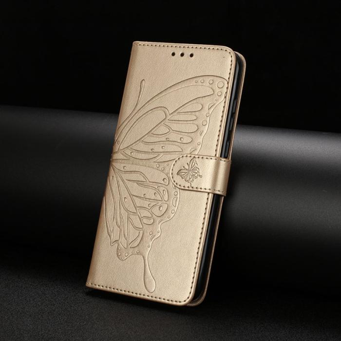 OEM - Samsung Galaxy S26 Plus Fodral Fjärilsprägling PU Läder Flip - Guld