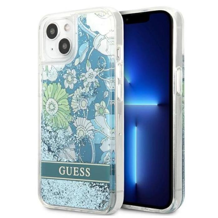 Guess - Guess iPhone 13 Skal Flower Liquid Glitter - Grön