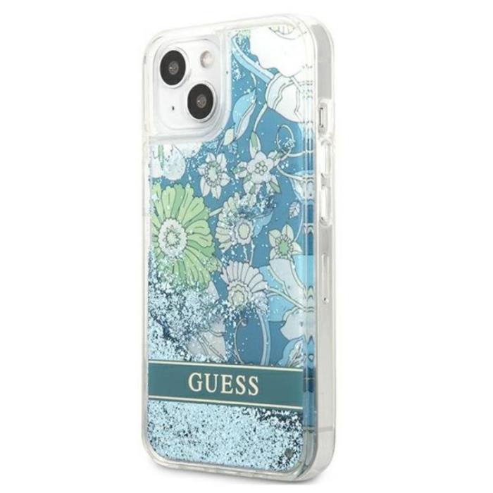Guess - Guess iPhone 13 Skal Flower Liquid Glitter - Grön