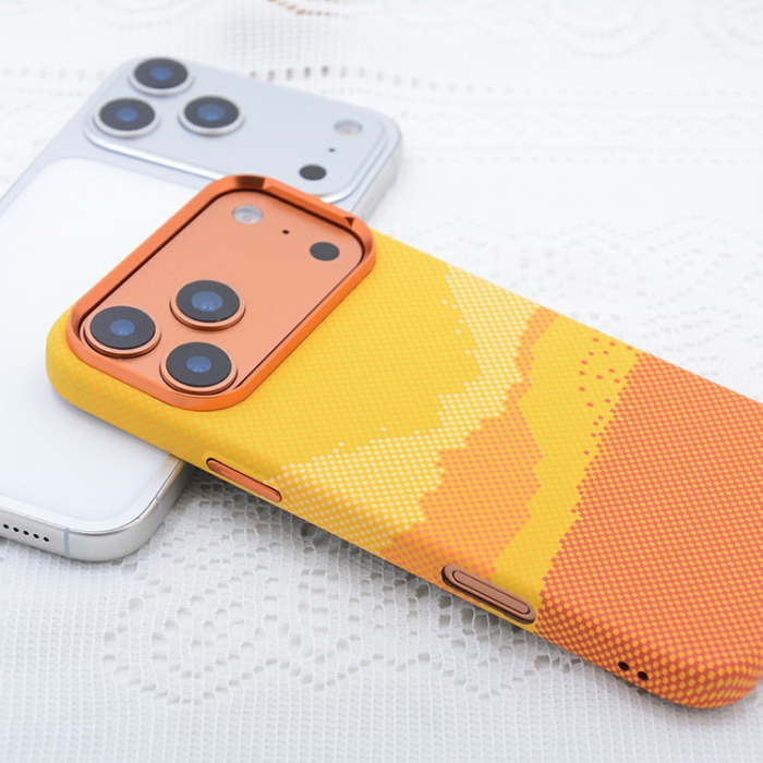 A-One Brand - iPhone 17 Pro Mobilskal Magsafe Carbon Fiber Texture - Orange Galaxy