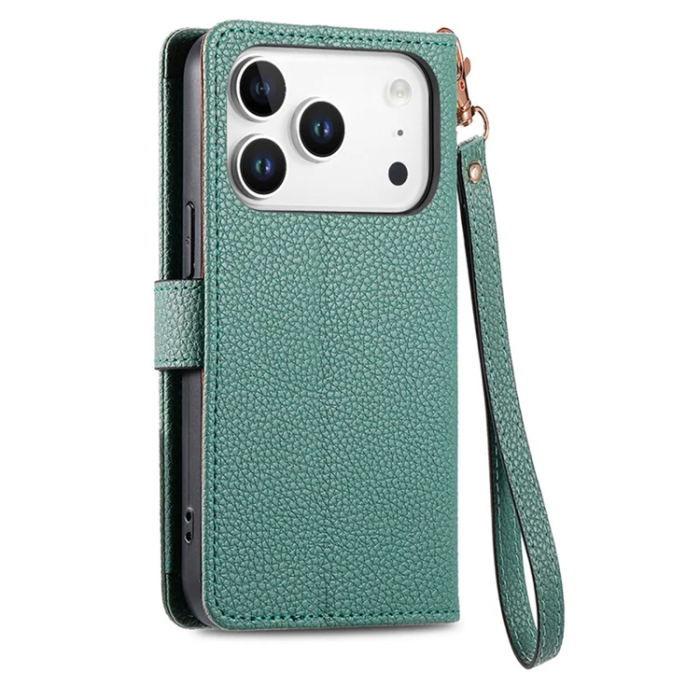 A-One Brand - iPhone 17 Pro Max Plånboksfodral RFID Zipper med rem - Grön