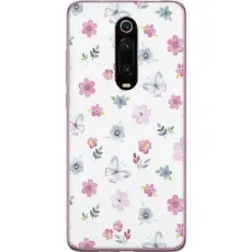 Gustaf - Mobilskal till Xiaomi Mi 9T Pro med Blommor och fj&auml;rillar