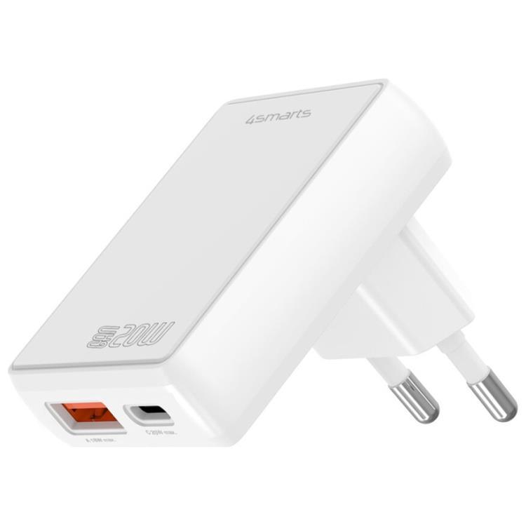 4smarts Snabbladdare 20W 1xUSB-C 1xUSB-A GaN FlatPlug Duos - Vit | 505295 | AlltMobil
