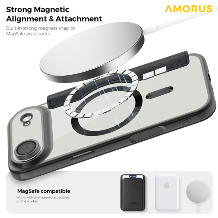 Amorus - AMORUS iPhone Air Plånboksfodral MagSafe RFID - Svart