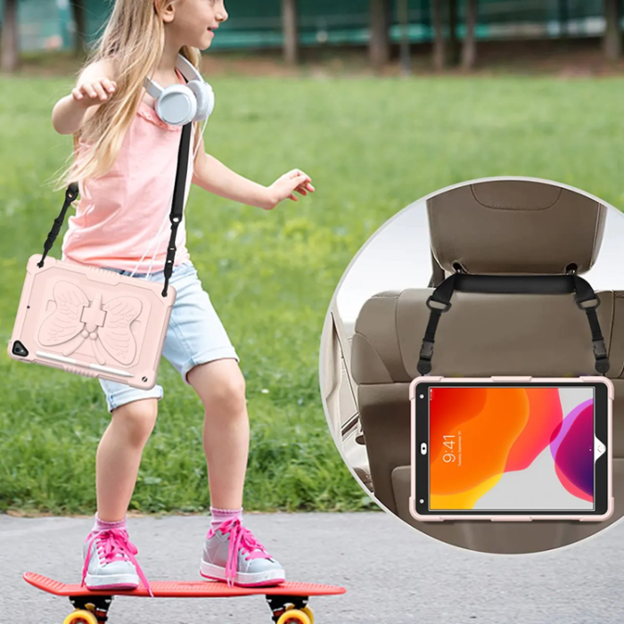 A-One Brand - iPad 10.2 (2019/2020/2021) Skal Butterfly Hybrid med Axelrem - Rosa
