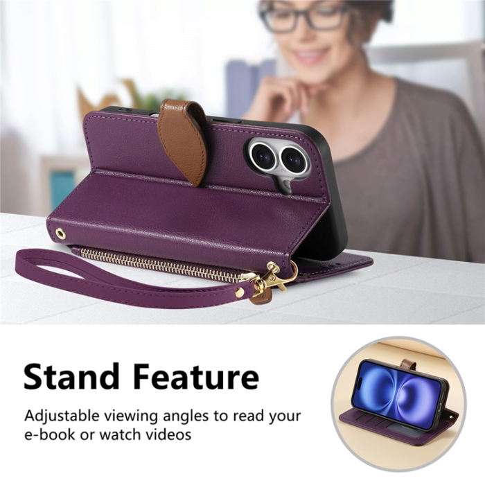 A-One Brand - iPhone 17 Plånboksfodral Leaf Magnetiskt Spänne Konstläder - Lila