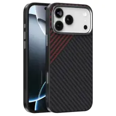 ABEEL - ABEEL iPhone 17 Pro Mobilskal MagSafe Carbon Fiber - Svart / Röd