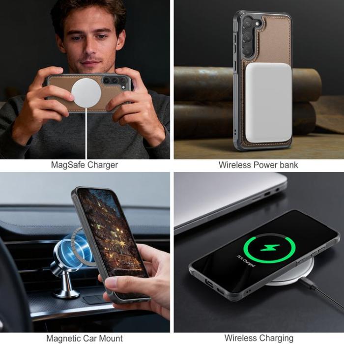 OEM - JEEHOOD Samsung Galaxy S23+ Fodral KonstLäder - Brun