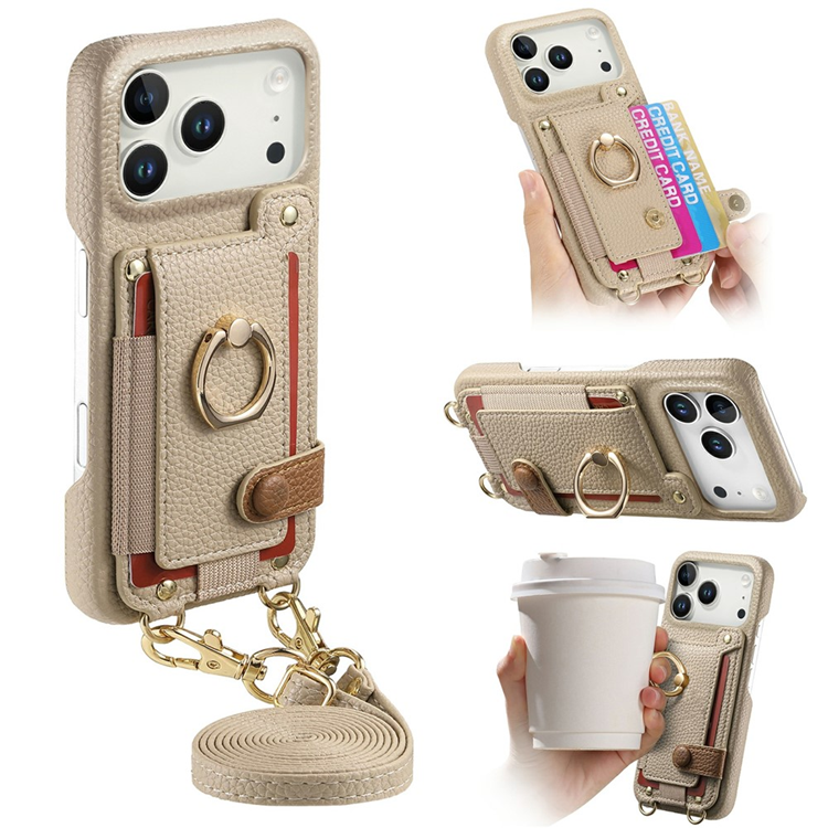 iPhone 17 Pro Mobilskal med Korthållare Ring Kickstand - Khaki (Khaki) | 2353 | AlltMobil