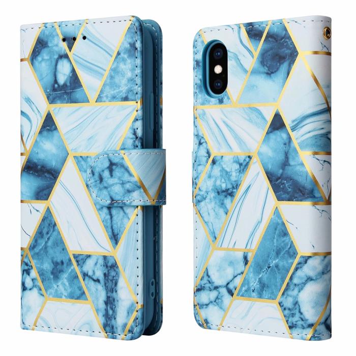 A-One Brand - Marble Grid Plånboksfodral iPhone X/Xs - Blå