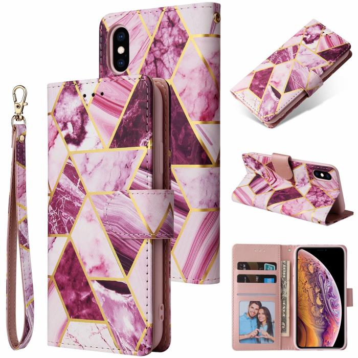 UTGATT1 - Marble Grid Plånboksfodral iPhone X/Xs - Magenta