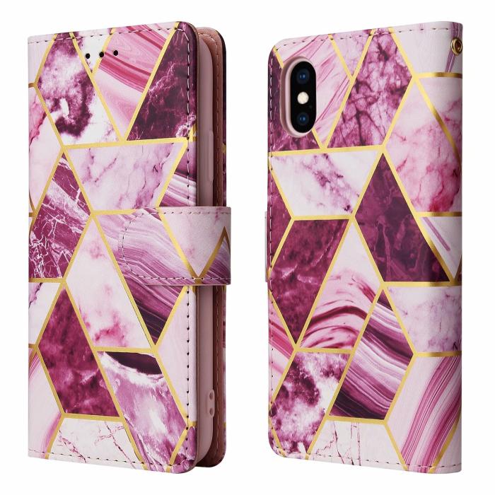 UTGATT1 - Marble Grid Plånboksfodral iPhone X/Xs - Magenta