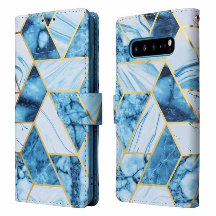 A-One Brand - Marble Grid Plånboksfodral till Galaxy S10 Plus - Blå