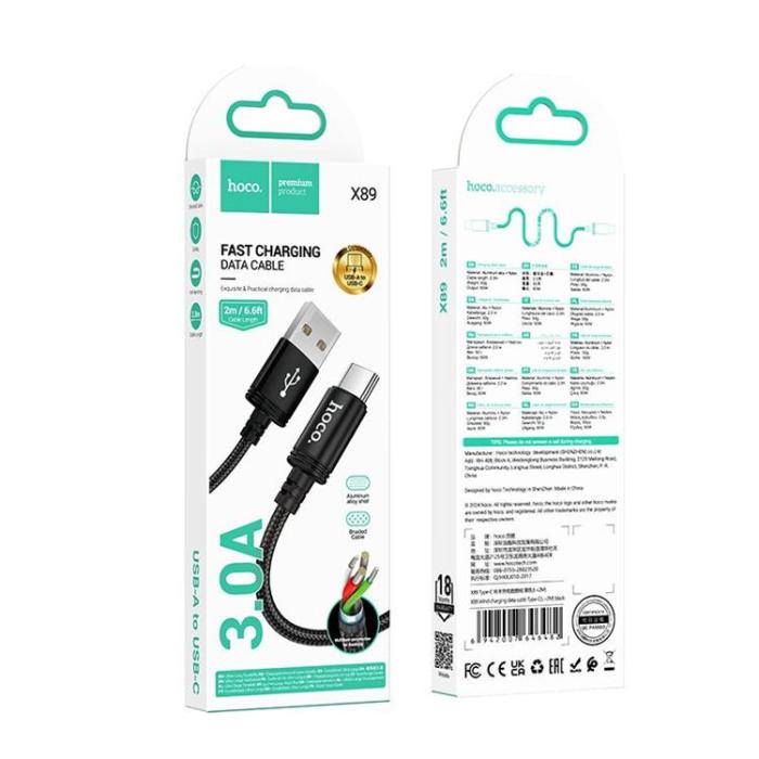 Hoco - HOCO USB-A till USB-C Kabel 3A 2m X89 - Svart