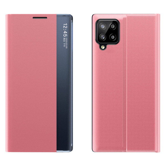 OEM - Galaxy A22 4G Mobilfodral Sleep Smart Window - Rosa