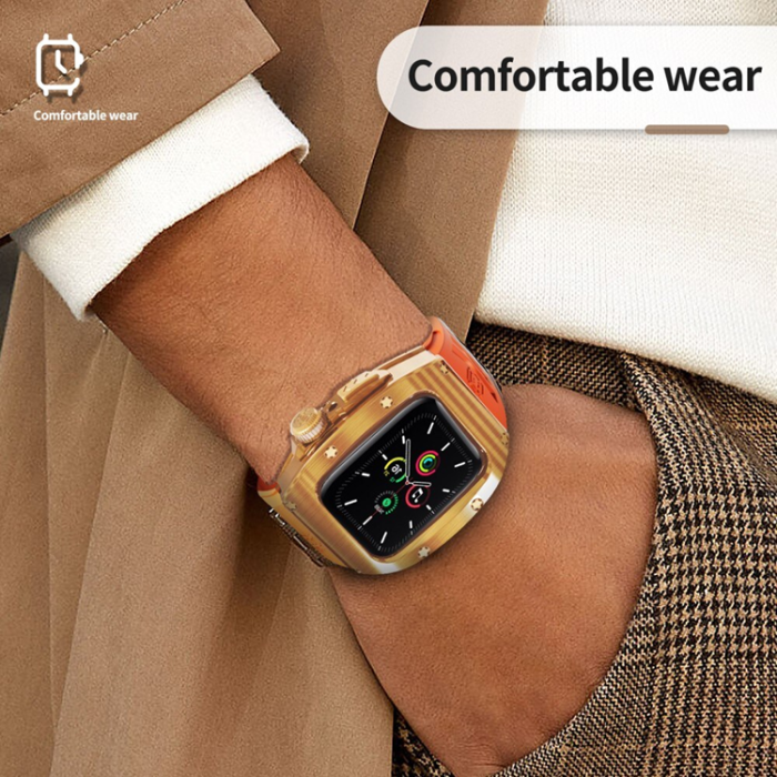 Shelbox - Shellbox Apple Watch 44mm Armband Silikon Metal - Orange/Rosa