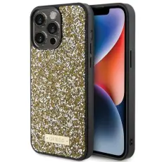Guess - Guess iPhone 15 Pro Max Mobilskal Rhinestone Metal Logo - Gul