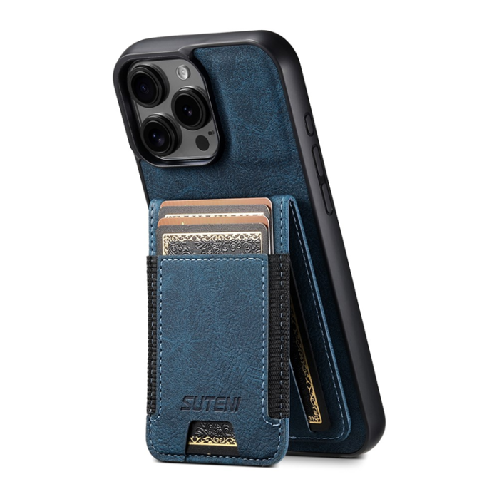SUTENI - SUTENI iPhone 16 Pro Max Mobilskal Korthållare Litchi Läder