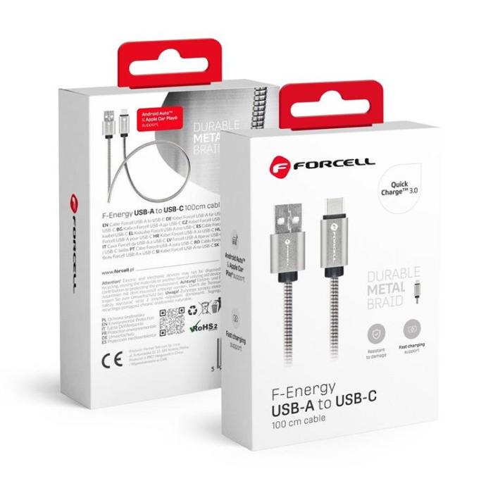 Forcell - Forcell USB-C till USB-A kabel C234 1m - Silver