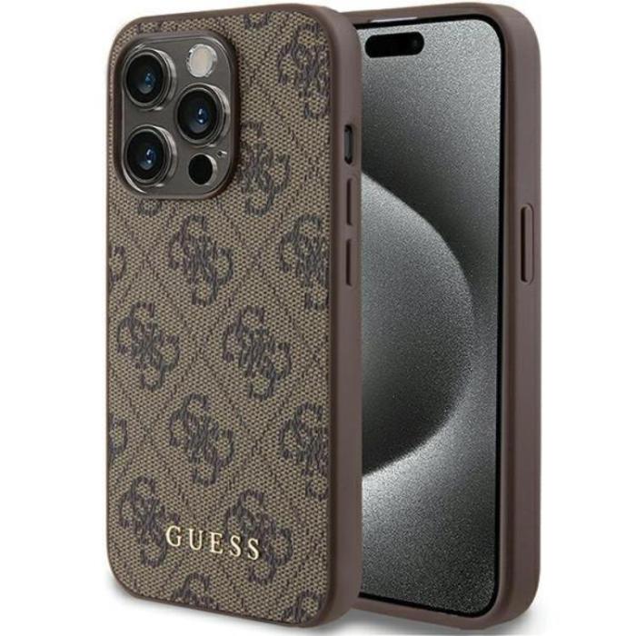 Guess - Guess iPhone 15 Pro Mobilskal Metall Gold Logo - Brun