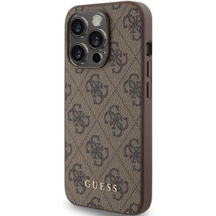 Guess - Guess iPhone 15 Pro Mobilskal Metall Gold Logo - Brun
