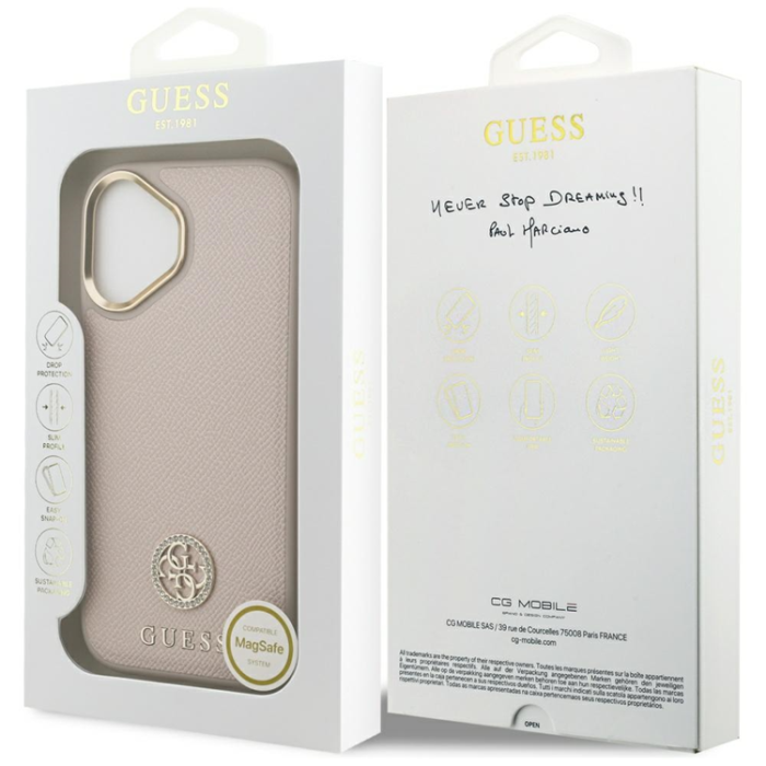 Guess - Guess iPhone 17 Mobilskal Magsafe Grained Strass Logo - Rosa