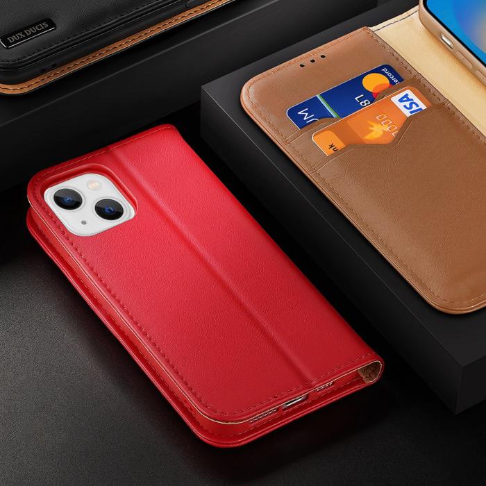 Dux Ducis - Dux Ducis iPhone 14 Plus Plånboksfodral Äkta Läder Hivo Flip - Röd