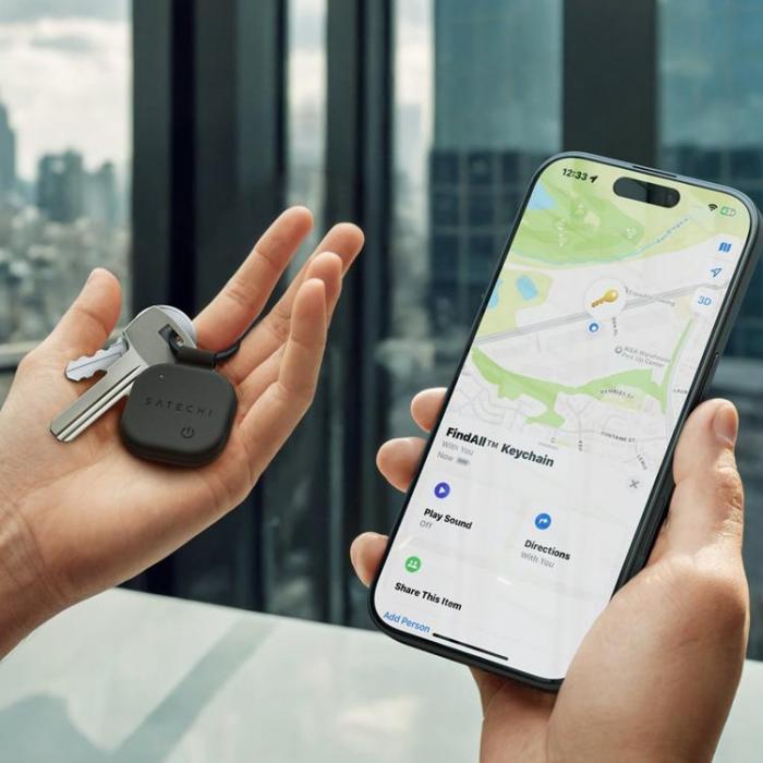 Satechi - Satechi Findall Nyckelring i vegansk läder med Find My - Svart