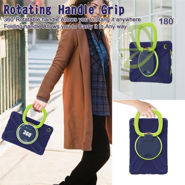 A-One Brand - Galaxy Tab A9 Plus Skal Kickstand Handle Grip - Marinblå / Gulgrön