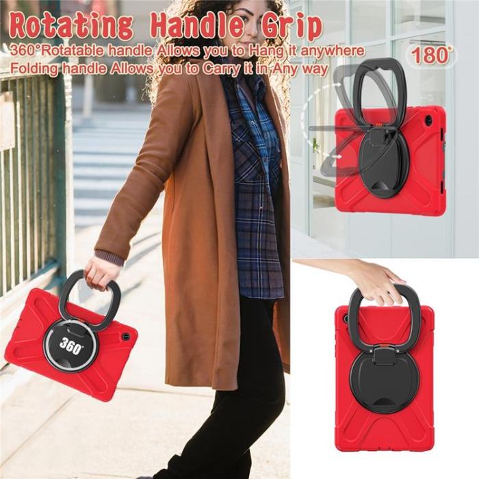 A-One Brand - Galaxy Tab A9 Plus Skal Kickstand Handle Grip - Röd / Svart